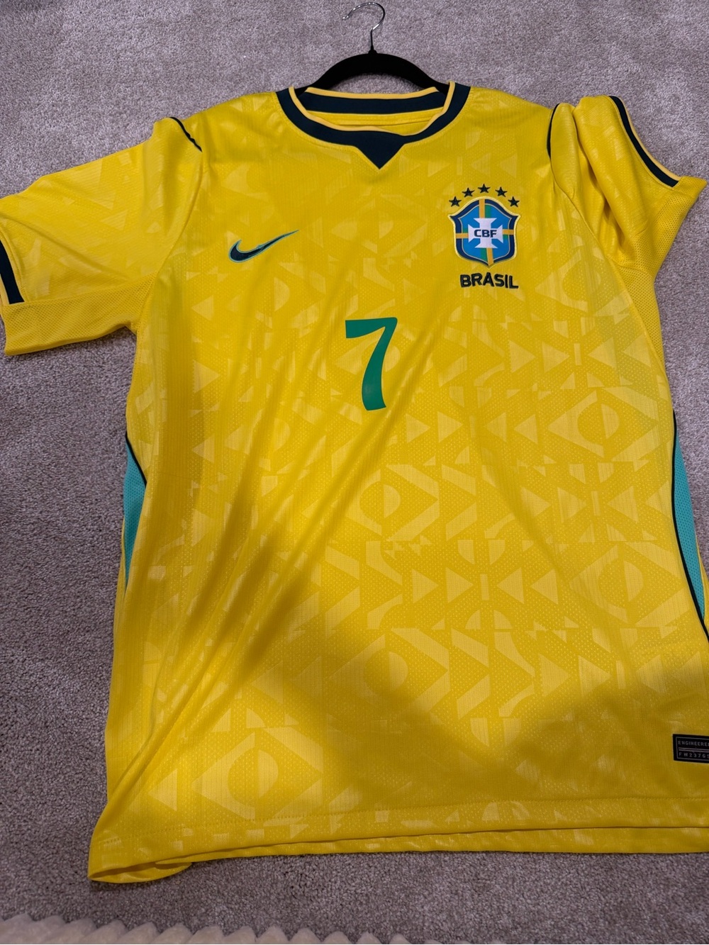 Nike World Cup Brazil Yellow Soccer Jersey  (#7) Vini jr slim fit